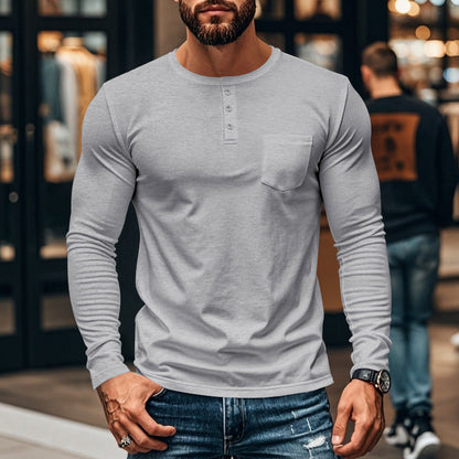 🔥 50 % de réduction immédiate – T-shirt Henley manches longues slim fit pour homme : respirant, élégant & polyvalent ! 👔👕