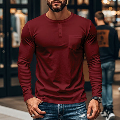 🔥 50 % de réduction immédiate – T-shirt Henley manches longues slim fit pour homme : respirant, élégant & polyvalent ! 👔👕