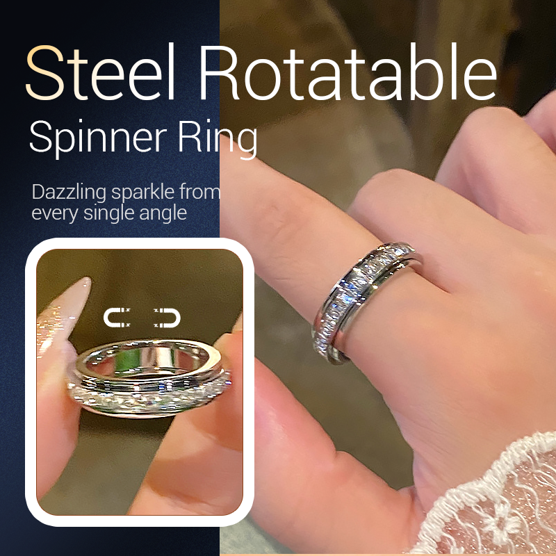 🎁 Cadeaux Priviléges de Noël🎄 🎅Bague tournante en acier titane avec zircone