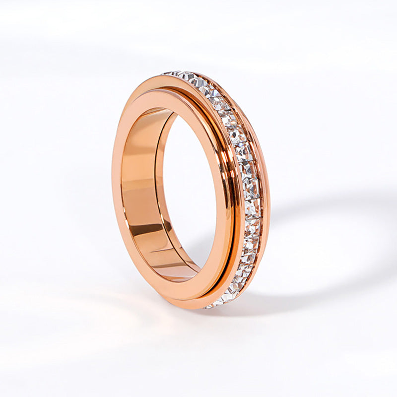 🎁 Cadeaux Priviléges de Noël🎄 🎅Bague tournante en acier titane avec zircone