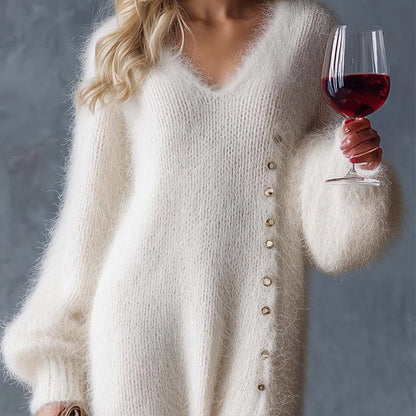 💃 50% DE RÉDUCTION! ✨ ROBE PELUCHE ÉLÉGANTE - Encolure en V & Manches Longues, Tissu Doux et Confortable, Coupe Maxi avec Fente Latérale, Parfaite pour Soirées et Événements Spéciaux 🌸🌟