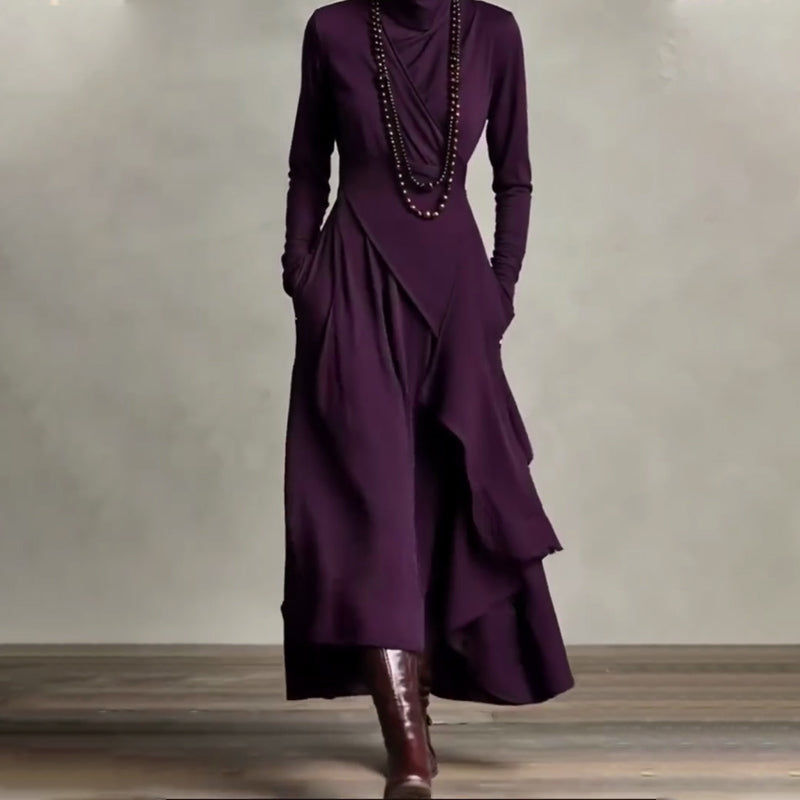 📢📢40 % de réduction !!!✨Robe longue asymétrique drapée à col haut élégante pour femme