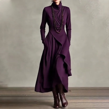 📢📢40 % de réduction !!!✨Robe longue asymétrique drapée à col haut élégante pour femme