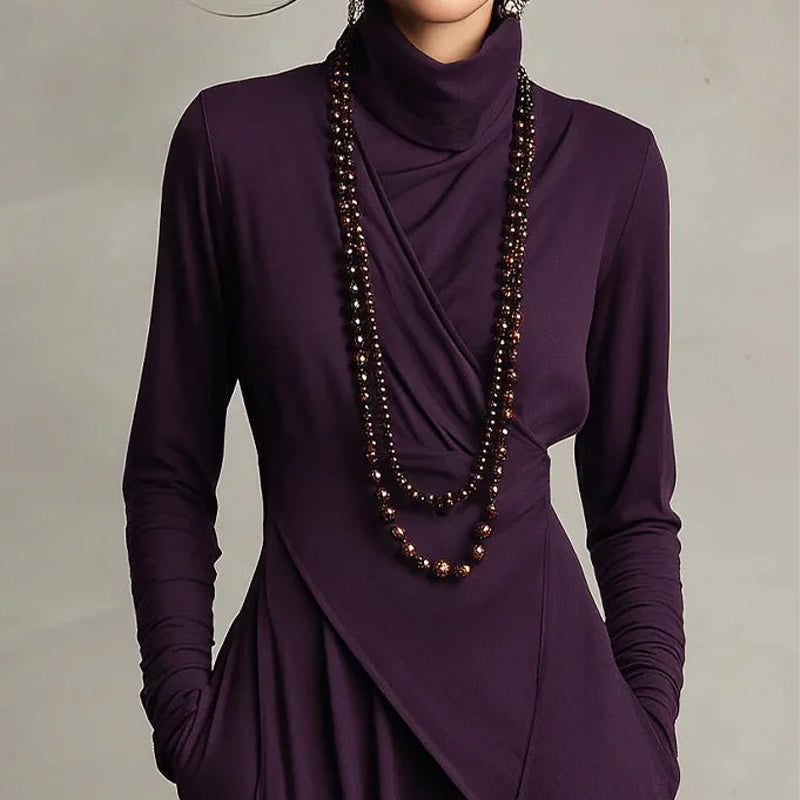 📢📢40 % de réduction !!!✨Robe longue asymétrique drapée à col haut élégante pour femme