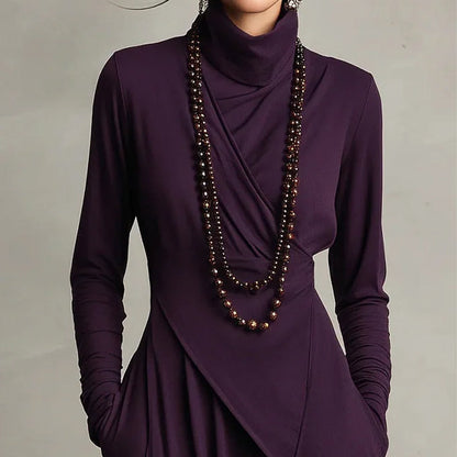 📢📢40 % de réduction !!!✨Robe longue asymétrique drapée à col haut élégante pour femme