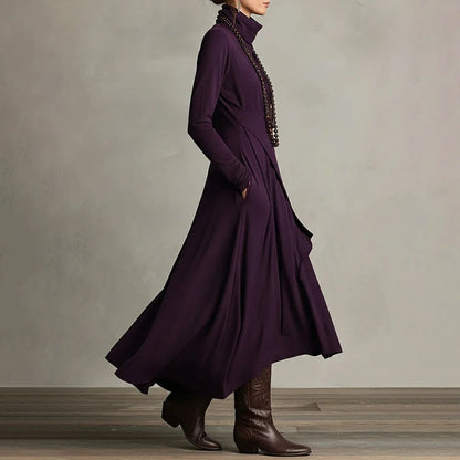 📢📢40 % de réduction !!!✨Robe longue asymétrique drapée à col haut élégante pour femme