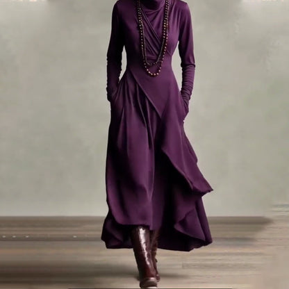 📢📢40 % de réduction !!!✨Robe longue asymétrique drapée à col haut élégante pour femme