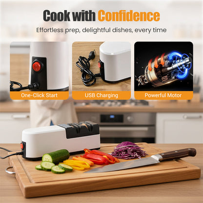 ✨ 60% de réduction !  ✂️Aiguiseur de Couteaux Électrique Haute Performance✨Technologie USB Rapide & Moteur Intelligent