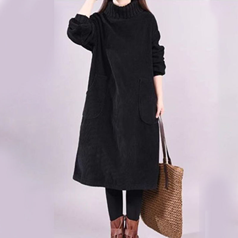 📢📢50 % de réduction !!!🎅👗 Robe Longue Femme en Velours Côtelé - Coupe Ample & Col Haut | Confort Douillet Absolu, Livraison Rapide 📦🍂