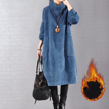 📢📢50 % de réduction !!!🎅👗 Robe Longue Femme en Velours Côtelé - Coupe Ample & Col Haut | Confort Douillet Absolu, Livraison Rapide 📦🍂