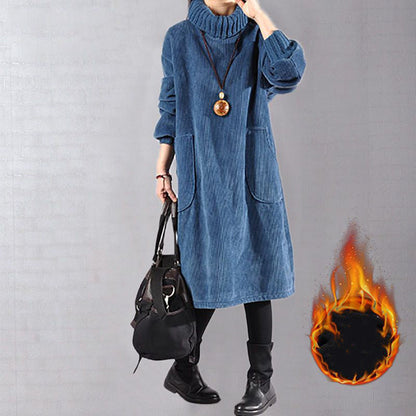 📢📢50 % de réduction !!!🎅👗 Robe Longue Femme en Velours Côtelé - Coupe Ample & Col Haut | Confort Douillet Absolu, Livraison Rapide 📦🍂