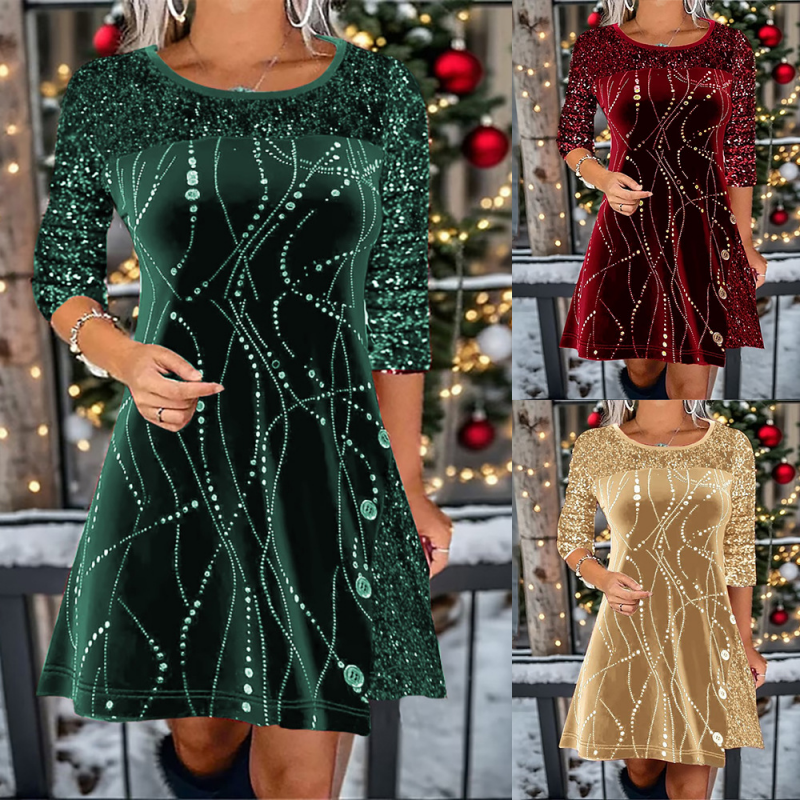⏳Offre spéciale à durée limitée✨Robe élégante évasée à paillettes💃Scintillez en rouge, or et vert pour toutes les occasions🌟