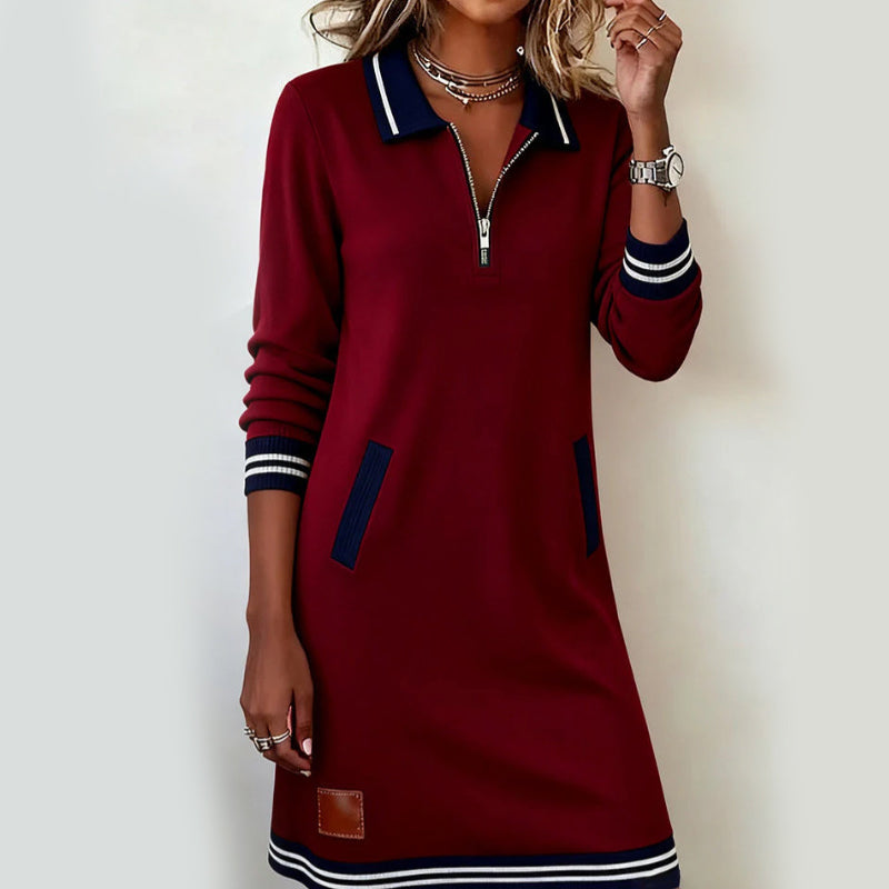 Robe à col et manches longues pour femme