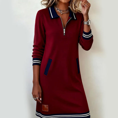 Robe à col et manches longues pour femme
