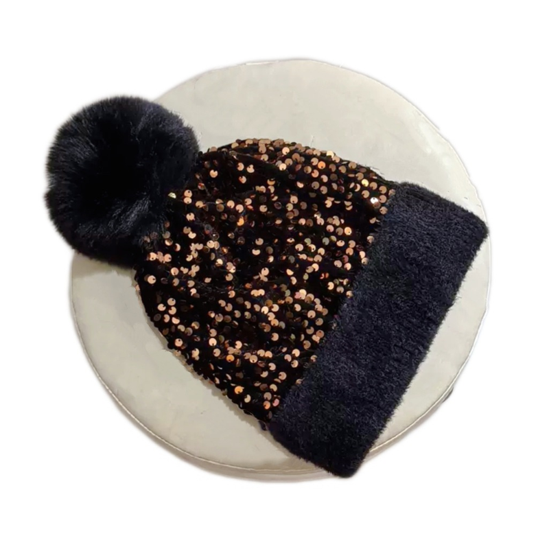 ⏳Spécial à durée limitée⏰Bonnet d'hiver à pompon et paillettes scintillantes👒