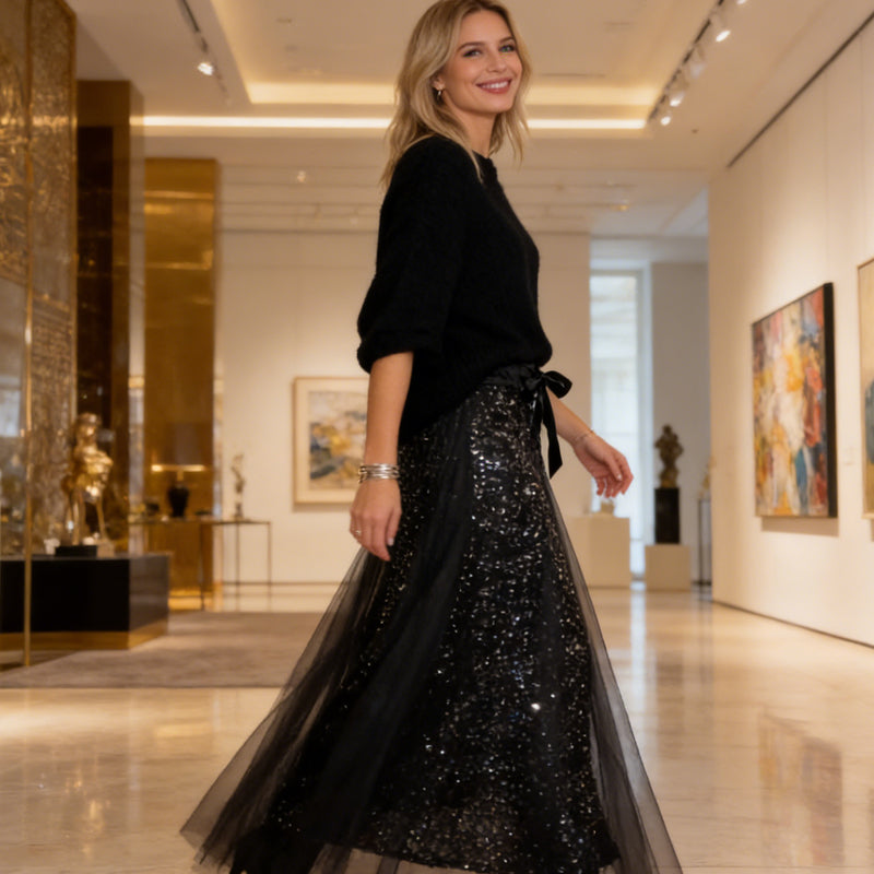 🎁Nouveau 51 % DE RÉDUCTION 👗 Ensemble top femme à paillettes et jupe en tulle - un ensemble deux pièces magnifique et élégant ✨
