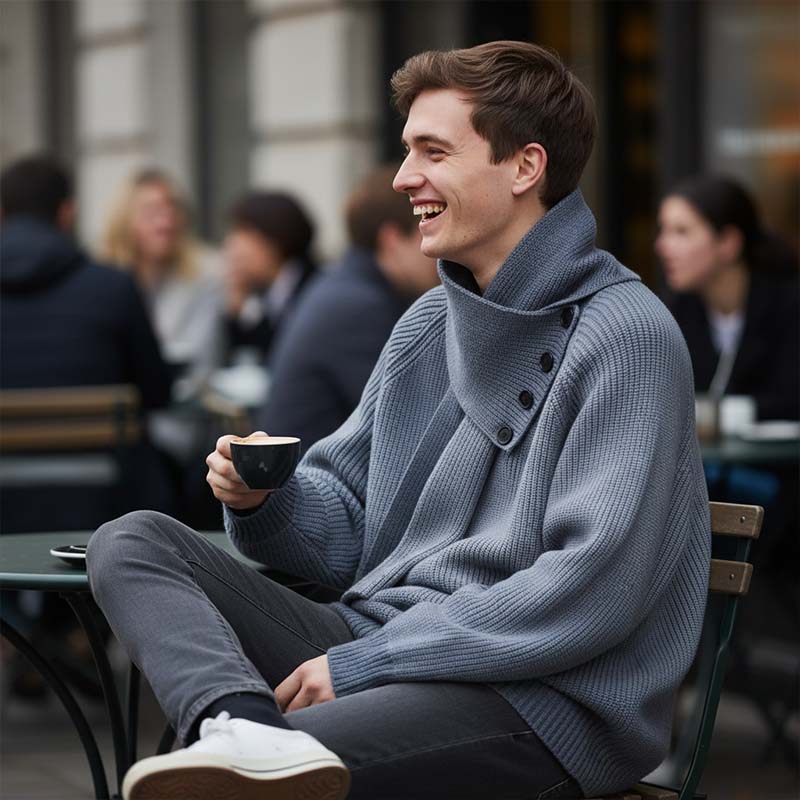🎇Convient aussi bien aux hommes qu'aux femmes🎇Pull décontracté côtelé  avec écharpe amovible.