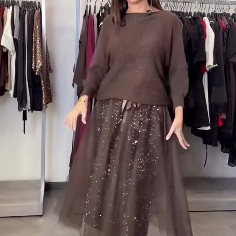 Ensemble 2 pièces pour femme : haut en maille et robe en maille