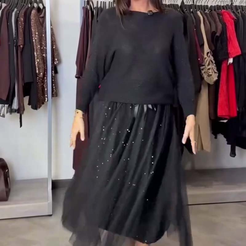 Ensemble 2 pièces pour femme : haut en maille et robe en maille