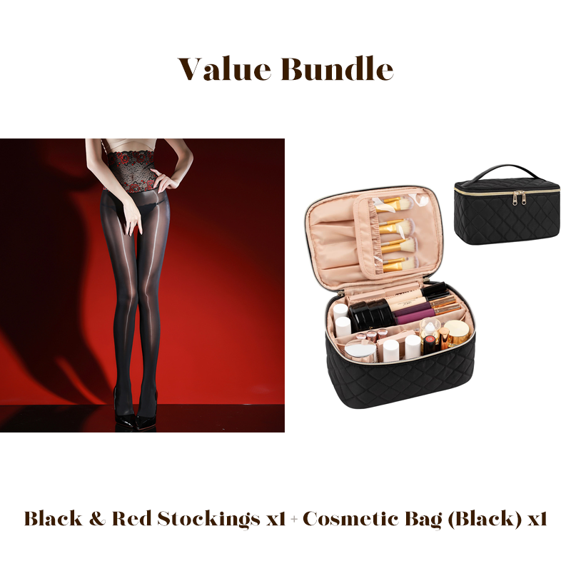 ✨Lot avantageux : bas en dentelle rose brillants 8D + trousse à cosmétiques -💜Vente exceptionnelle 50 % de réduction🔥