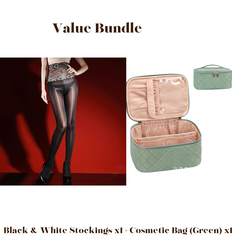 ✨Lot avantageux : bas en dentelle rose brillants 8D + trousse à cosmétiques -💜Vente exceptionnelle 50 % de réduction🔥