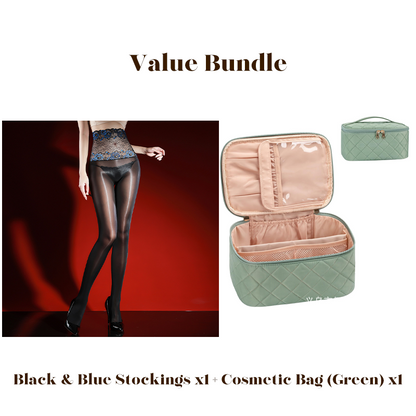 ✨Lot avantageux : bas en dentelle rose brillants 8D + trousse à cosmétiques -💜Vente exceptionnelle 50 % de réduction🔥