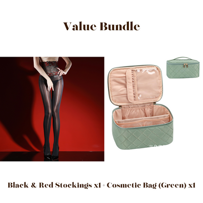 ✨Lot avantageux : bas en dentelle rose brillants 8D + trousse à cosmétiques -💜Vente exceptionnelle 50 % de réduction🔥