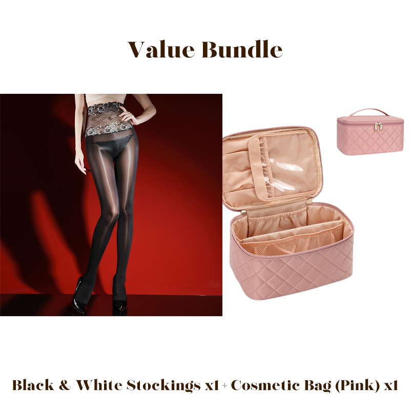 ✨Lot avantageux : bas en dentelle rose brillants 8D + trousse à cosmétiques -💜Vente exceptionnelle 50 % de réduction🔥