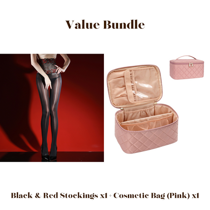 ✨Lot avantageux : bas en dentelle rose brillants 8D + trousse à cosmétiques -💜Vente exceptionnelle 50 % de réduction🔥