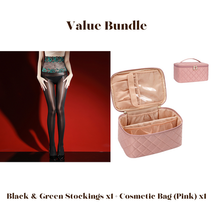 ✨Lot avantageux : bas en dentelle rose brillants 8D + trousse à cosmétiques -💜Vente exceptionnelle 50 % de réduction🔥