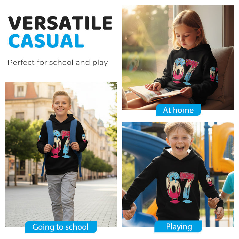 🔥👉 50% de réduction ! Sweat à Capuche Enfant avec Mème 67 – Impression Numérique Éclatante, Confortable & Polyvalent pour Tous les Jours !