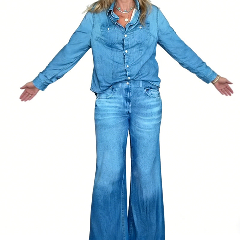 👖 60% DE RÉDUCTION! 🌙 Pyjama Femme Fausse Toile de Jean – 2 Pièces Doux & Confortable, Pour Dormir ou Style Décontracté 🏠