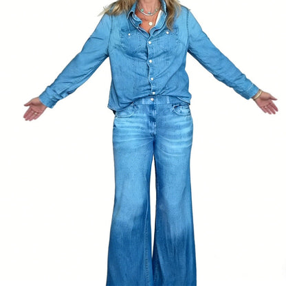 👖 60% DE RÉDUCTION! 🌙 Pyjama Femme Fausse Toile de Jean – 2 Pièces Doux & Confortable, Pour Dormir ou Style Décontracté 🏠