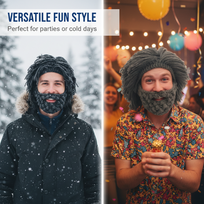 📢📢50% de réduction ! 🎩Chapeau Punk avec Perruque et Barbe Tricotée✨Style Unique, Prêt à Porter & Accessoire de Déguisement💥