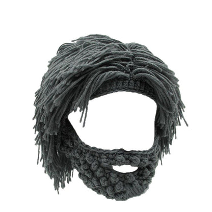 📢📢50% de réduction ! 🎩Chapeau Punk avec Perruque et Barbe Tricotée✨Style Unique, Prêt à Porter & Accessoire de Déguisement💥