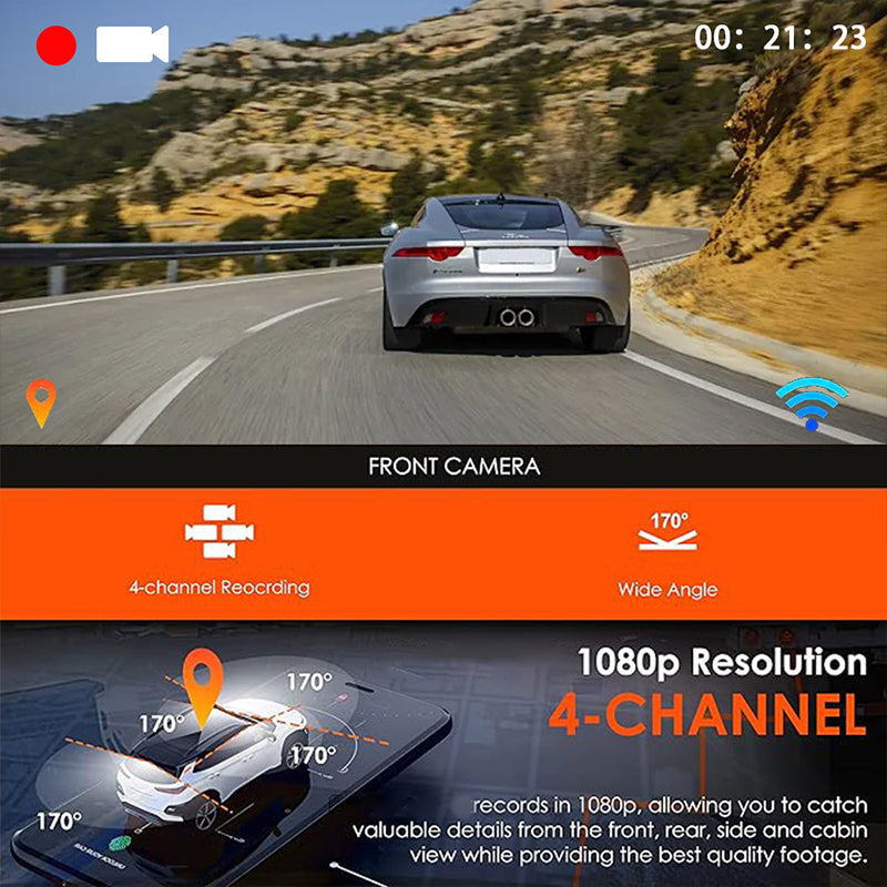 💐50% DE RÉDUCTION ! Caméra Embarquée 4 en 1 Ultra HD – Enregistrement Avant/Intérieur/Arrière 🚗📹【Stock Limité】