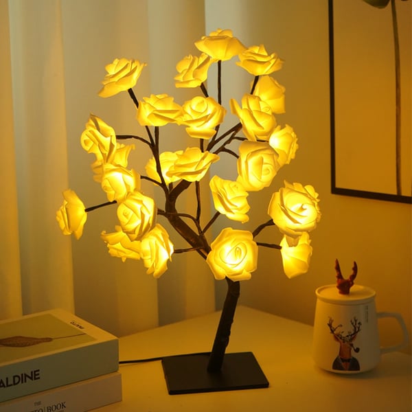 🌹✨Veilleuse arbre avec motif fleur de rose, lampe de table alimentée par USB