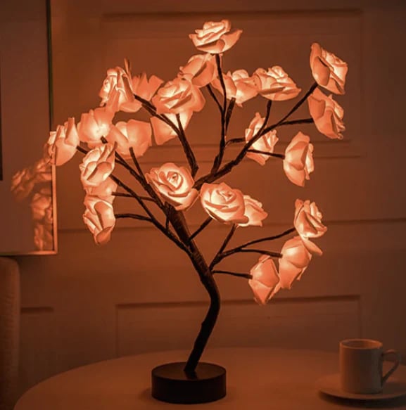 🌹✨Veilleuse arbre avec motif fleur de rose, lampe de table alimentée par USB
