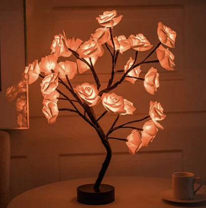 🌹✨Veilleuse arbre avec motif fleur de rose, lampe de table alimentée par USB