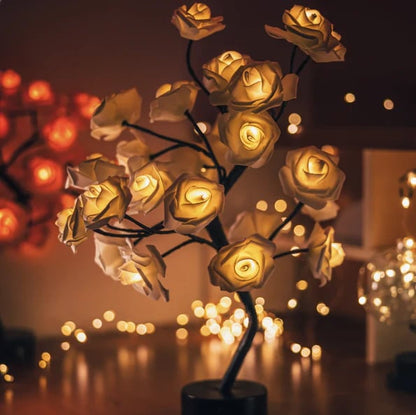 🌹✨Veilleuse arbre avec motif fleur de rose, lampe de table alimentée par USB
