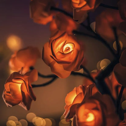 🌹✨Veilleuse arbre avec motif fleur de rose, lampe de table alimentée par USB
