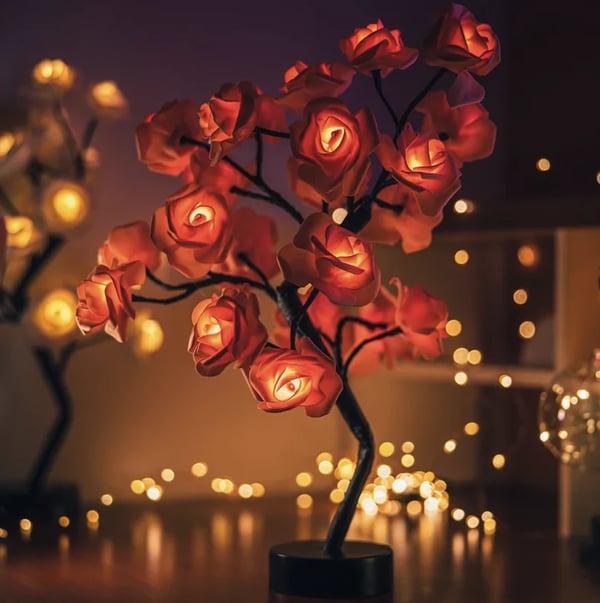 🌹✨Veilleuse arbre avec motif fleur de rose, lampe de table alimentée par USB