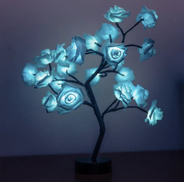 🌹✨Veilleuse arbre avec motif fleur de rose, lampe de table alimentée par USB