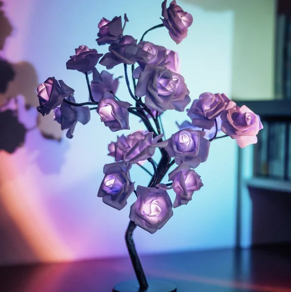 🌹✨Veilleuse arbre avec motif fleur de rose, lampe de table alimentée par USB