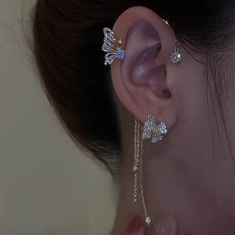Boucles d'oreilles à pompons fleur papillon