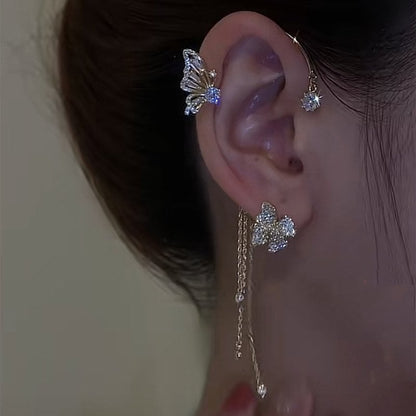 Boucles d'oreilles à pompons fleur papillon