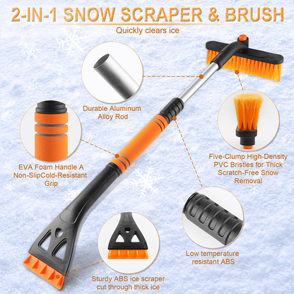 📢📢 50% DE RÉDUCTION ! 🧊Duo Grattoir & Brosse Télescopique - Déglacez Vite en Hiver