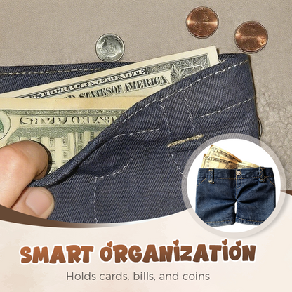 Stylish Creative Mini Jeans-Shaped Wallet → Portefeuille créatif mini en forme de jean élégant