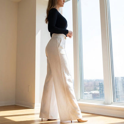 📢📢49 % de réduction !! ⏰Pantalon taille haute à jambes larges pour femme avec ceinture décorative