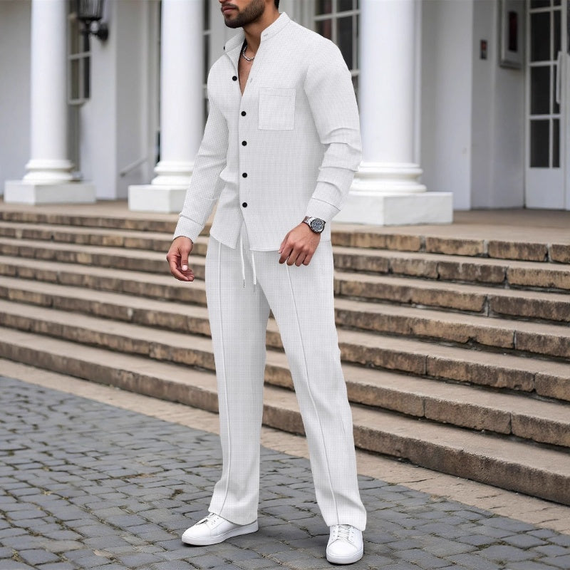 📢📢60 % DE RÉDUCTION !! ⏰ Ensemble deux pièces pour homme — Chemise + pantalon chino 🍂 Confectionné dans un tissu texturé pour un confort respirant et une élégance qui dure toute la journée ! 👔🌿
